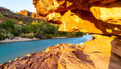 Sun-drenched river gorge