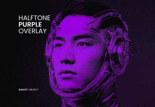 Halftone Portrait Photo Effect With Purple Overlay