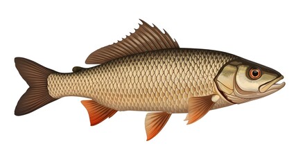 Detailed Illustration of a Common Roach Fish Species,  Aquaculture and Ichthyology Study