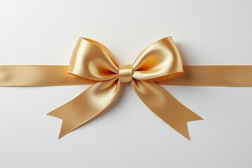 Elegant gold satin ribbon bow on white background