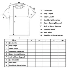 T Shirt Technical Drawing size chart vector Illustration