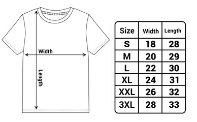 T Shirt Technical Drawing size chart vector Illustration
