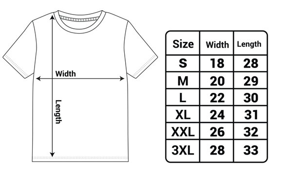 T Shirt Technical Drawing size chart vector Illustration