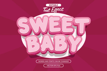 Sweet baby editable text effect with 3d pink cartoon text style