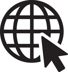 Globe with mouse pointer icon, internet, web, digital, and global navigation EPS vector.