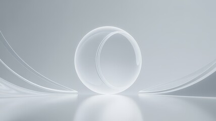 Abstract glowing oval shape suspended above reflective surface with soft curving lines