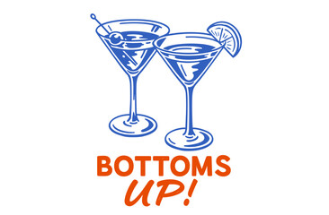 Bottoms Up Cocktail Poster. Retro Martini Glass Illustration. Vintage Bar and Drink Artwork. Party Graphic.