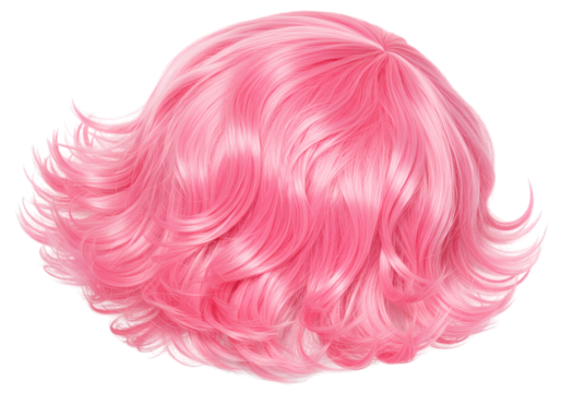Pink Bob Wig Short Curly and Vibrant isolated on transparent background
