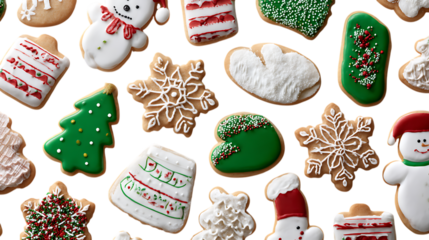 Festive assortment of christmas cookies isolated on transparent background.