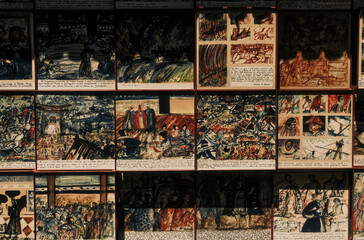 Obraz premium Alte, aneinandergereihte Tafeln in den tropischen Gärten von Monte auf Madeira