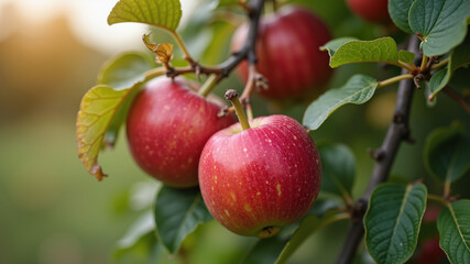Obraz premium Autumn day. Harvesting in a village garden. Ripe red apples on a tree. 