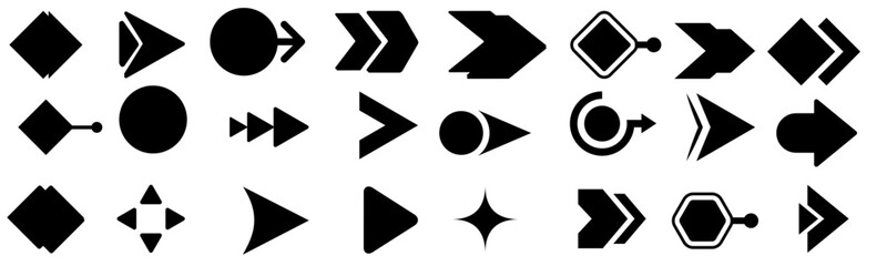 Bullet points. List icon set with geometric shapes, arrows, stars, hearts in outline style. Isolated vector bullet point collection