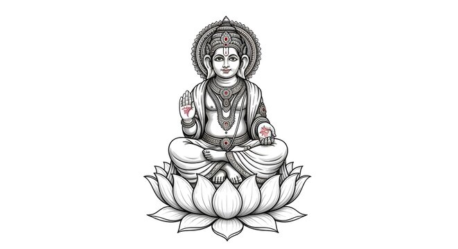 Lord Kubera:  Hindu God of Wealth, Prosperity, and Abundance Seated on a Lotus