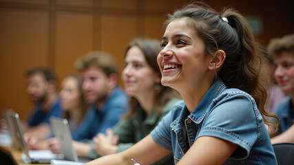 Fototapeta premium group of students . Happy college or university student during a lecture in class. 
