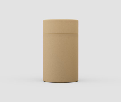 Blank kraft paper tube packaging mockup for eco-friendly product branding design. 3d illustration