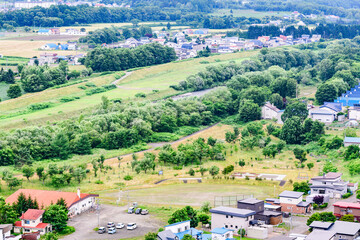 瞰望岩から眺める北海道遠軽町の展望と町の風景
