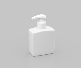 White pump bottle mockup on gray background, ideal for product branding. 3d illustration