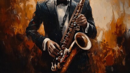 Artistic Rendition of a Saxophonist in Performance with expressive brushwork