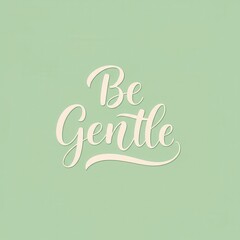 Inspirational lettering design featuring the words "Be Gentle" on a soft sage green background.