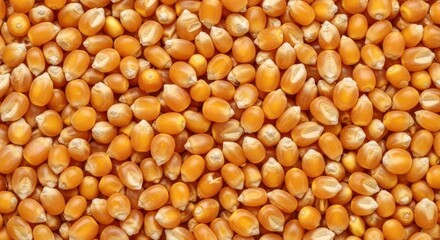 A vibrant, full-frame close-up of golden yellow dried corn kernels, creating a rich natural texture and background for food, agriculture, or snack-related themes.