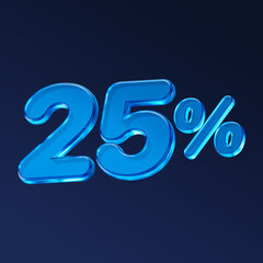 Blue glass 25 percent isolated on black background. 3D rendering