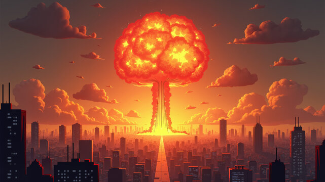 fire in the desert . Explosion of nuclear bomb in the city. end of world illustration. Nuclear war threat concept. Design ai
 - Powered by Adobe