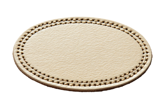 Light beige oval leather patch, stitched border