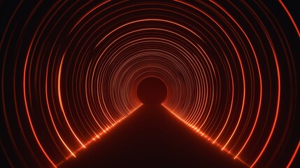 Abstract glowing tunnel futuristic corridor with red orange light streaks perspective