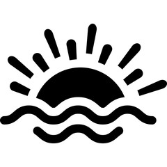 Obraz premium Sunrise over sea with waves flat icon
