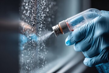 Cleaning solution sprayed on glass surface with precision Generative AI