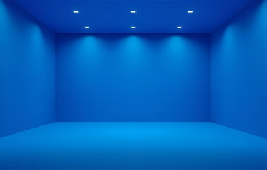 Abstract empty blue stage with smooth walls and hidden light sources, ultra clean design.
