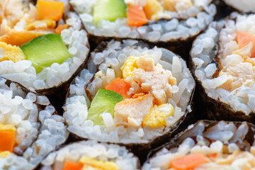Closeup view of gimbap (kimbap). Traditional Korean dish