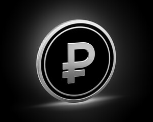 Silver And Black Rounded Russian Ruble Coin Isolated On Shiny Silver Glow Background 3d Illustration