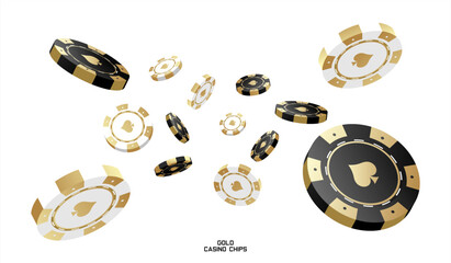 3d casino chips or flying realistic tokens for gambling, entertainment house volumetric blank or empty cash for roulette or poker, blackjack. Gamble and winner, risk and luck, vector 10 eps.