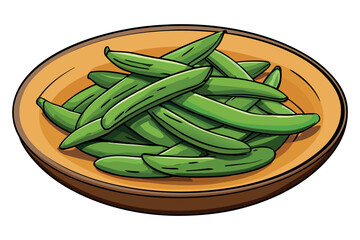 Vector illustration of roasted green beans served on a plate, healthy vegetable side dish, realistic detailed texture, isolated on white background, Thanksgiving holiday food design.