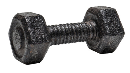 Textured black dumbbell showing wear and tear background isolated on a Transparent background, PNG file.