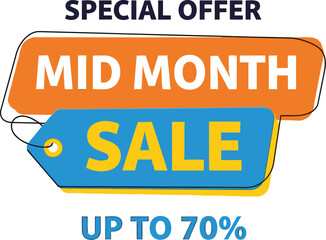 Exciting mid month sale announcement with up to 70% discount promotion