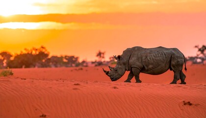 Fototapeta premium Rhino at sunset in desert