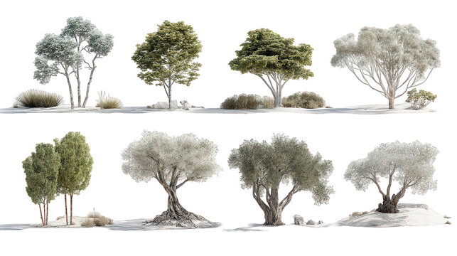 Winter Tree Collection: Snowy Foliage and Branches on Transparent Background