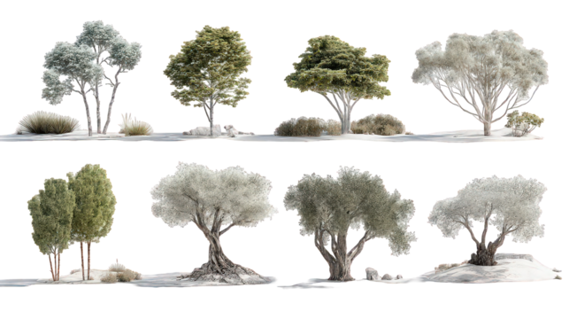 Winter Tree Collection: Snowy Foliage and Branches on Transparent Background