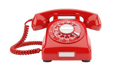 Vintage Red Rotary Dial Telephone on Black Background isolated on a transparent background