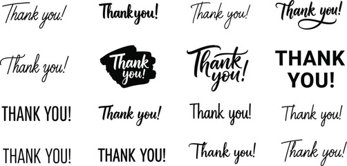 Collection of diverse "Thank You" typography designs for expressing gratitude