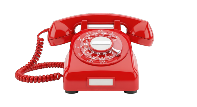 Vintage Red Rotary Dial Telephone on Black Background isolated on a transparent background