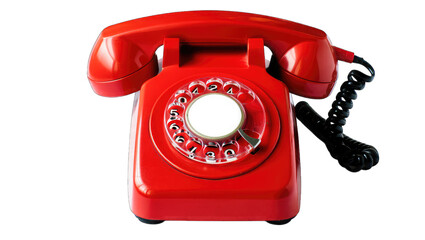 Vintage Red Rotary Dial Telephone on Black Background isolated on a transparent background