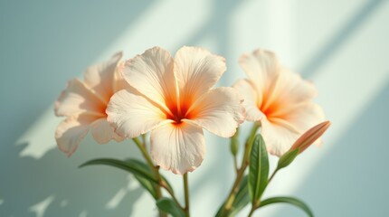 Naklejka premium Peach and cream blooms with translucent petals and fine veins glow in soft diffused light