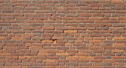 Naklejka premium Close-up of a weathered red brick wall, showcasing rough texture and varying shades of brown and red. Ideal as a rustic background or architectural element.