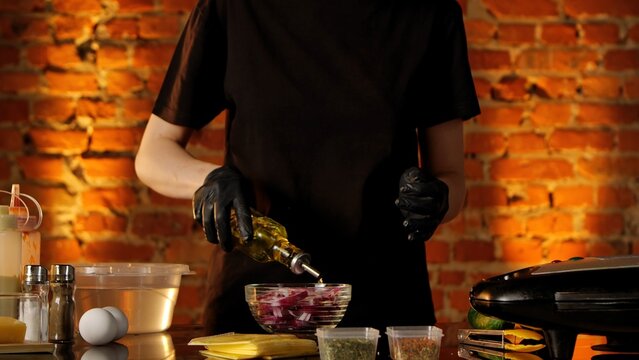 Person Preparing Ingredients for Delicious Homemade Dish in Kitchen