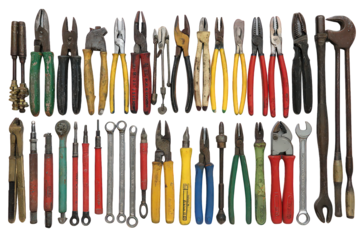 Assortment of Used Hand Tools on Transparent Background