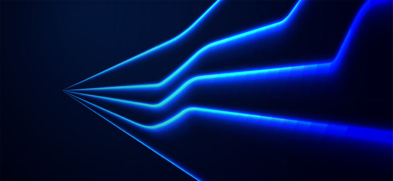 Neon blue glowing lines converge in a futuristic digital landscape