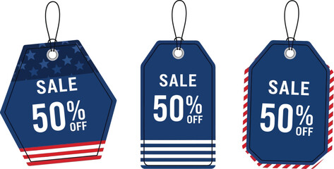 Sale tags offering 50% off for holiday shopping and promotions